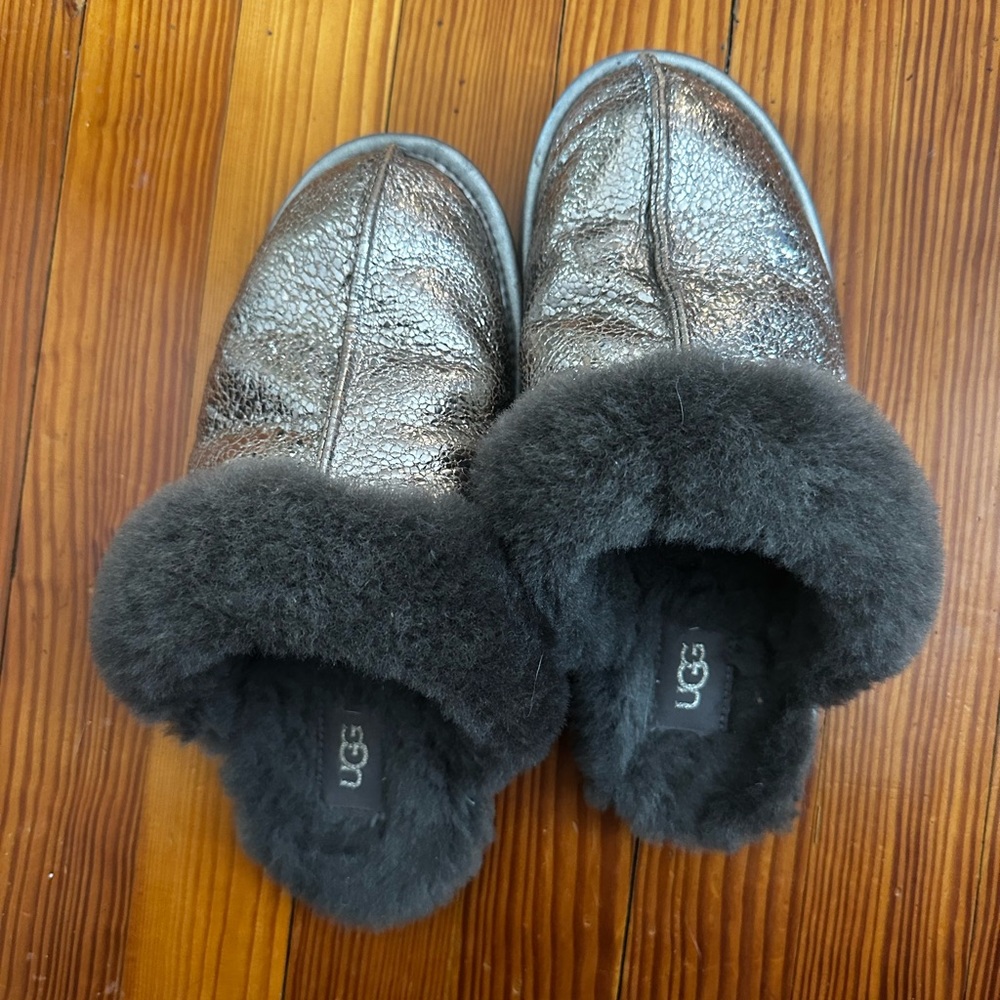 UGG Gray Fur-Lined Slippers